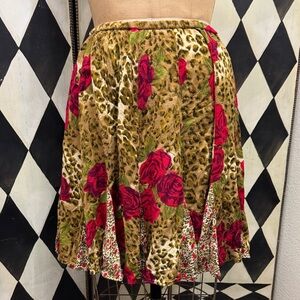 90’s Roses and Cheetah Print Godet Skirt